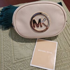 Michael Kors Cream Leather MK Logo Crossbody Bag